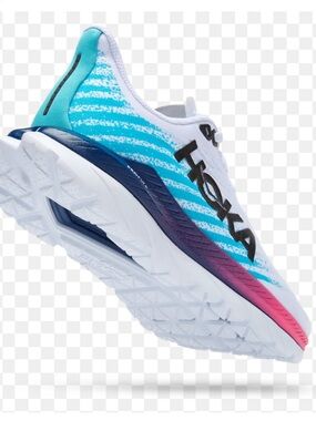 Hoka one Women’s White Running Shoe with Pink and Blue Gradient Midsole size 9 B